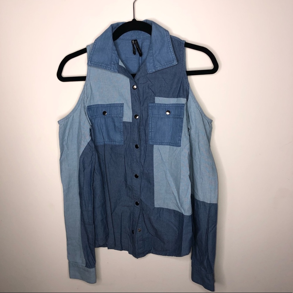 Denim Cold Shoulder Top